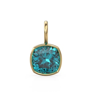 Paraiba Blue Tourmaline Charms 14k Yellow Solid Gold Charm Pendant blue Cushion Gemstone Bezel 18K Gold Jewelry Finding St Patricks Day