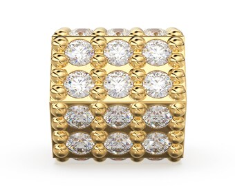 Hexagon Diamond Eternity Spacer Bead 14K Solid Gold 4.6x4.3mm – Rondelle Bead Charm for Fine Jewelry Making, Bridal Necklace Finding