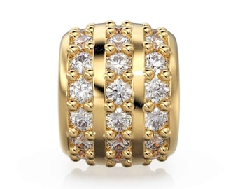 3 Row Real Diamond 18k Solid Gold Eternity Rondelle Wheel Spacer Handmade Beads for Necklace or Bracelet