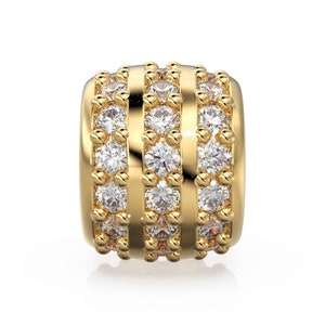 3 Row Real Diamond 18k Solid Gold Eternity Rondelle Wheel Spacer Handmade Beads for Necklace or Bracelet St Patricks Day