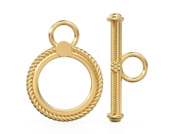 18k Solid Yellow Gold Circle Fancy Twisted Wire Toggle Clasp Finding
