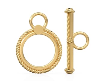 18k Solid Yellow Gold Circle Fancy Twisted Wire Toggle Clasp Finding St Patricks Day 14k Gold Enhancer