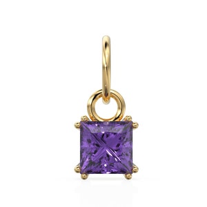 African Amethyst Princess Cut Solid Gold Charm / Purple Gemstone Handmade 18k Gold Pendant / 14k Solid Gold February Jewelry Making Findings