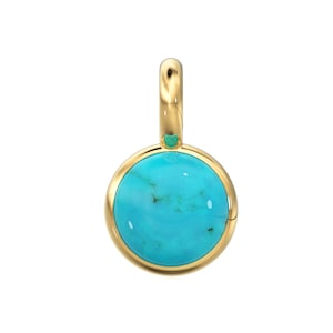 3mm 14k Yellow Solid Gold Sleeping Beauty Turquoise Charm Pendant Bezel Jewelry Finding