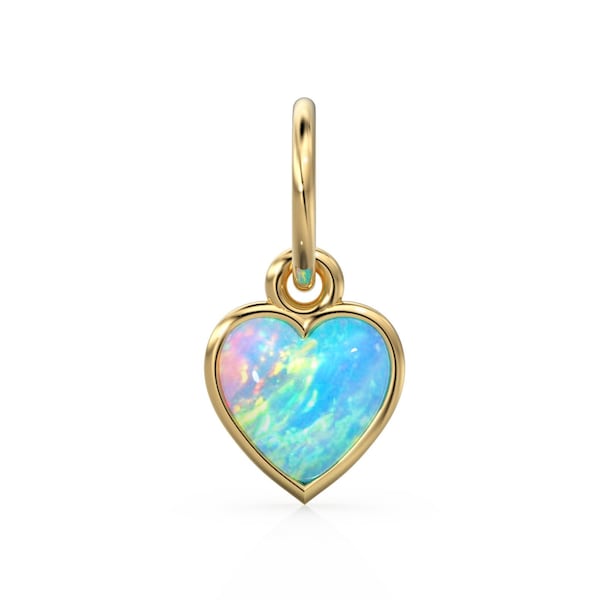 Australischer Opal Herz Cabochon Solid Gold Charm / Natürliche Feuer Edelstein Handgemachte Gold Anhänger / 14k Solid Gelbgold Schmuck finden