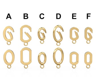 Gold Spring Clasp Charm Holder / Solid Gold Connector / 18k Gold Necklace Lock Necklace Connector / Oval Paper Clip Carabiner Jewelry Clasp