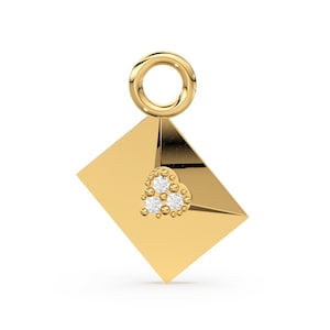 Colgante con dije de oro macizo de 14 k y 18 k con forma de sobre y diamantes de tres diamantes / Dije de oro / Colgante con dije de sobre para el Día de San Patricio