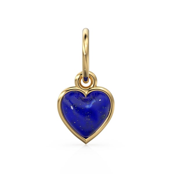 Lapis Lazuli Heart Cabochon Solid Gold Charm / Natural Blue Gemstone Handmade Gold Pendant / 14k Solid Yellow Gold Jewelry Making Finding