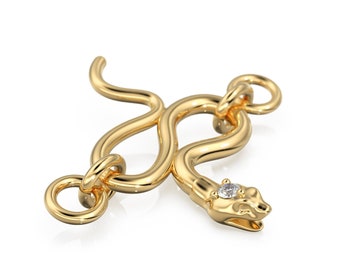 18k gold clasp / Snake serpent / Solid 18 carat yellow gold / Hook clasp / Designer jewelry findings / Nature organic exotic insects reptile
