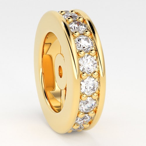 Diamond Eternity Wheel 14k Solid Gold Rondelle Spacer Finding Etsy