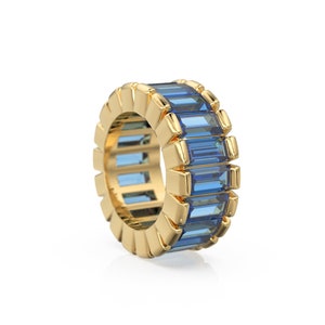 14k Real Baguette Blue Sapphire Gold Beads / Sapphire Rondelle Bead / Sapphire European Beads / Solid Gold Sapphire Enhancer Spacer Findings