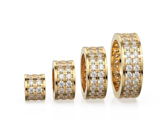 2 Row Diamond Eternity 18k Solid Yellow Gold Rondelle Wheel Bead Spacer / Gold Rondelle Bead / French Micro Pave Diamond Rondelle Finding