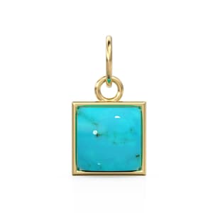 Turquoise hanger Doornroosje / 18k massief geelgouden ring turkoois bezel / Blauwe edelsteen sieraden / Doornroosje bedel voor ketting