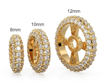 Rondelle Real Diamond 18k Solid Gold Eternity Rondelle Wheel Spacer Handmade Beads / Jewelry Making Handmade Findings / Diamond Round Beads