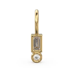 TINY Baguette Diamond Charm Pendant / 18k Solid Gold Round Charm Pendant / Baguette Diamond Pendant / Petite Diamond Charm / Rectangle Shape