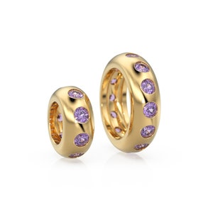 Purple Amethyst 14k Gold Roundel Charm, Amethyst Wheel Charm, Eternity Round Charm Holder Amethyst Band Connector, February Birthstone