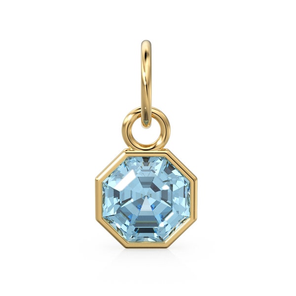 7mm 14k Yellow Solid Gold Blue Aquamarine Charm Pendant Bezel Jewelry Finding