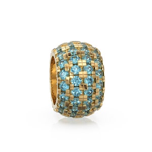 14K Large Solid Italian Gold Swiss Blue Topaz Rondels, Charm Roundel, Blue Topaz, Enhancer Charm, Pave set Sapphire, November spacer charms