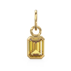 Golden Citrine Emerald Cut Solid Gold Charm / Yellow Gemstone Handmade Gold Pendant / 14k Solid Gold November Jewelry Making Findings