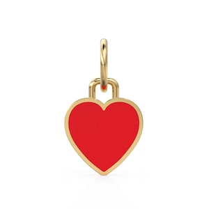 14K Real Solid Gold Red Heart Necklace for Women / Gold Heart Pendant / Dainty Tiny Enamel Heart / Minimalist Handmade Jewelry Gift for her