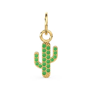 Emerald Cactus 14k 18k Solid Gold  Plant Charm Pendant / Gold Charm / Cactus Pendant St Patricks Day