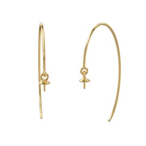 4mm Pearl Cap Gemstone Earring Hooks Ear wires Pair / Finding 35mm x 14mm / 20 GAUGE / 14k 18k Solid Gold Bead Cap Earring Jewelry Making