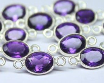 Amethyst Oval Bezel Connector Station 925 Sterling Silver Loose Finding 8pcs 13mm