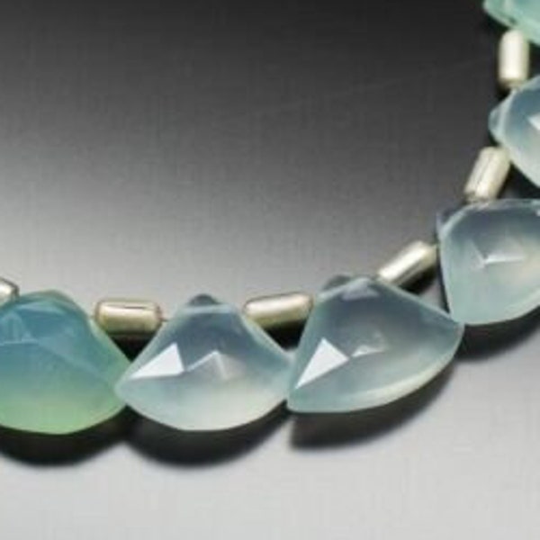 Aqua Chalcedony Faceted Fancy Fan Shape Drop Briolette Gemstone Beads 20pc 11mm