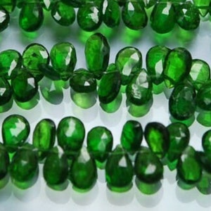 Natural Green Chrome Diopside Faceted Pear Drop Gemstone Beads 10pc 7mm 8mm