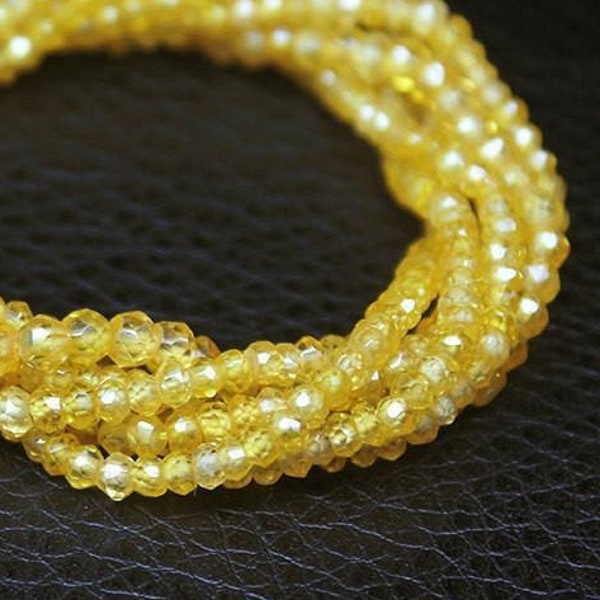 Natural Yellow Sapphire Zircon Faceted Rondelle Loose Gemstone Beads Strand 15" 3mm