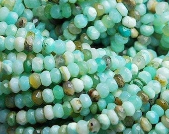 3 strengen natuurlijke Peruaanse blauwe opaal gefacetteerde rondelle losse edelsteenkralen streng 13&quot; 4,5 mm St. Patrick&#39;s Day