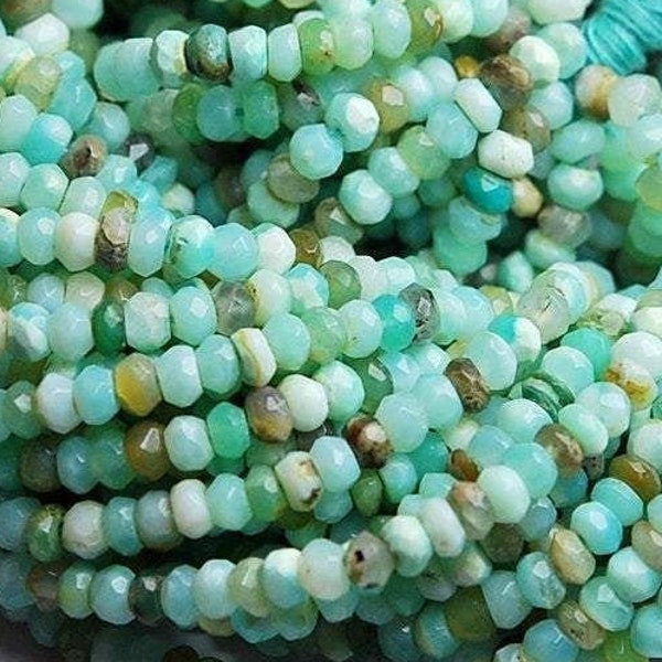 3 Strands Natural Peruvian Blue Opal Faceted Rondelle Loose Gemstone Beads Strand 13" 4.5mm