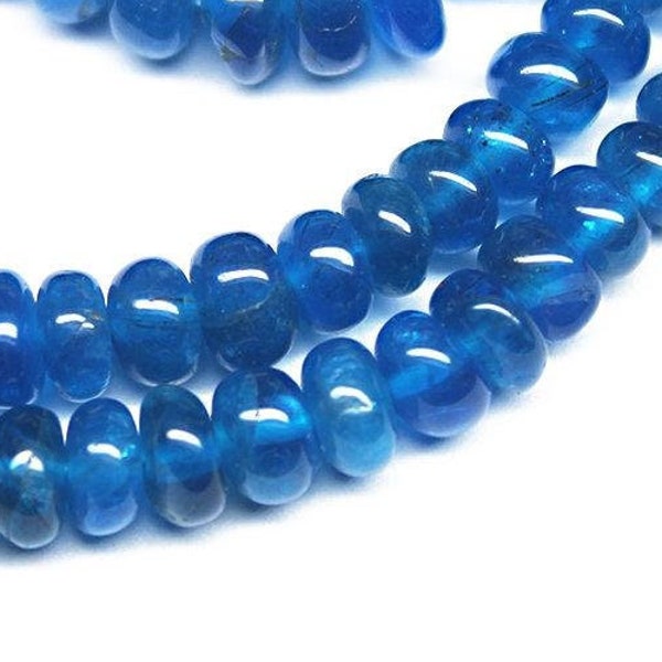 Cuentas sueltas de apatita azul neón natural, lisas, redondas, para manualidades, de 8" (5 mm y 7 mm)