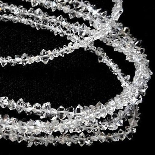 15 inches, 3-4mm, Clear White Herkimer Diamond Quartz Nuggets Beads Strand, Center Drilled