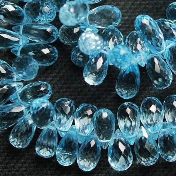 30 pcs,Finest Quality,AAA Quality,Natural Sky Blue Topaz Faceted Drops Shaped Briolettes,6-6.5mm,