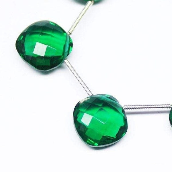 Emerald Green Quartz Faceted Cushion Checker Loose Matching Pair Beads 10mm