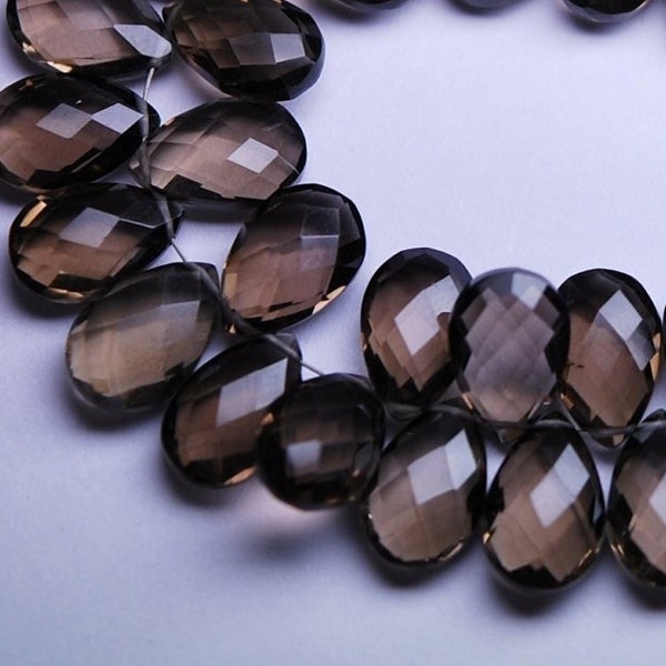 7 Inch Strand, Finest Quality,Matched Pair 7X10mm Size,Smoky Quartz Faceted Pear Shaped Briolettes