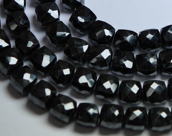 Natural Black Spinel Faceted Cube Box Gemstone Loose Beads Strand 8" 6mm