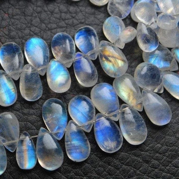 10 Pair Blue Rainbow Moonstone Smooth Pear Shape Briolettes, 10-12mm Size