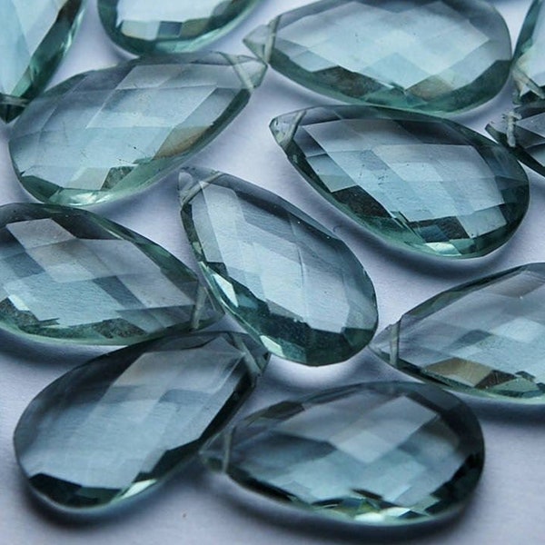 Moss Aquamarine Quartz Faceted Pear Drop Briolette Loose Pair Beads 2pc 20x10mm