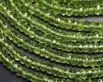 2 Strands x 13 Inches AAA Quality, Natural Peridot Faceted Rondelle Gemstone Loose Beads 3mm / Olivine Beads Strand