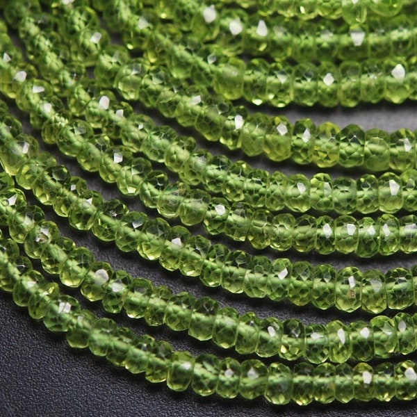 2 Strands x 13 Inches AAA Quality, Natural Peridot Faceted Rondelle Gemstone Loose Beads 3mm / Olivine Beads Strand
