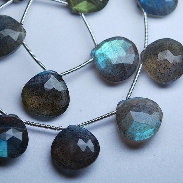Blue Labradorite Faceted Heart Drop Gemstone Loose Pair Beads Strand 6pcs 14mm