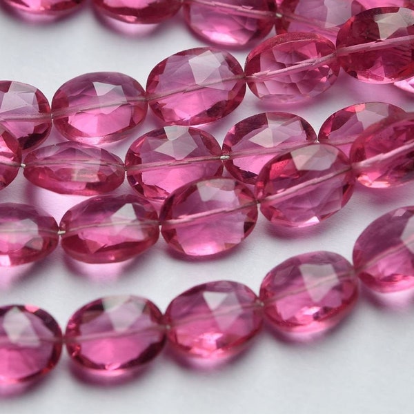 Pink Tourmaline Quartz Faceted Oval Shaped Briolettes Loose Beads Strand  7x9mm 30 beads 15 Pairs