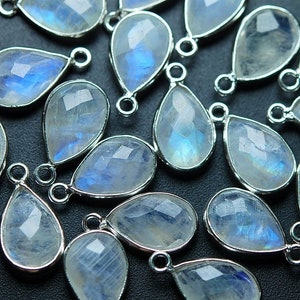 12pcs Rainbow Moonstone Faceted Pear 925 Sterling Silver Gold Vermeil Bezel Charm pendant 19mm St Patricks Day