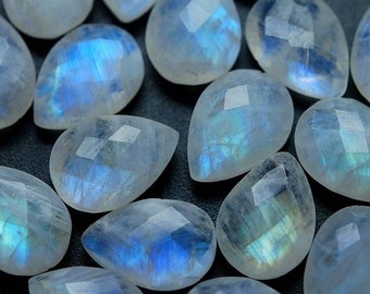 Perles briolettes bleues, arc-en-ciel, pierres de lune facettées, goutte poire, 10 x 14 mm 6 paires 12 pcs Saint-Patrick