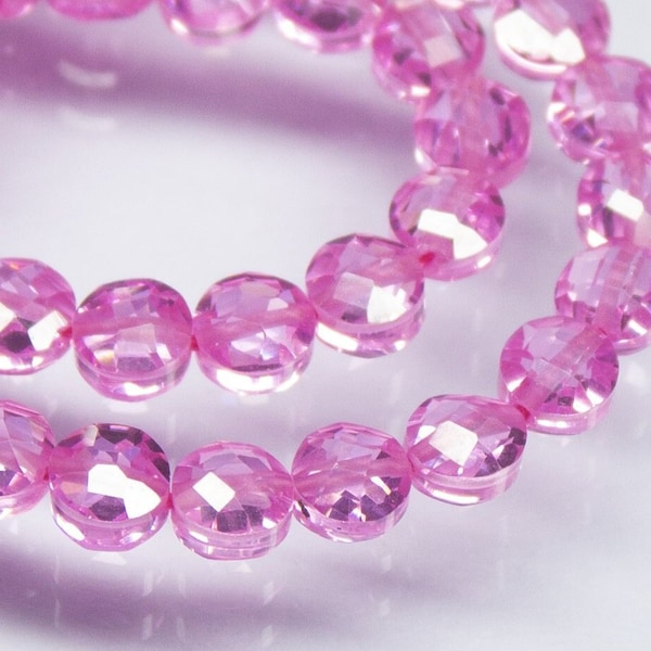 10 inch, 5mm, Natural Light Pink Zircon Round Coin Briolette Shape Beads, Zircon Bead