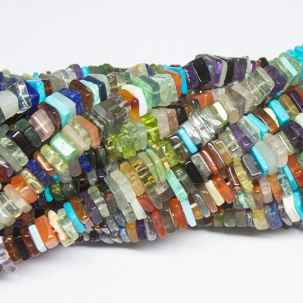 2 Strands Natural Multi Gemstone Heishi Square Smooth Polished Beads 5mm 16"