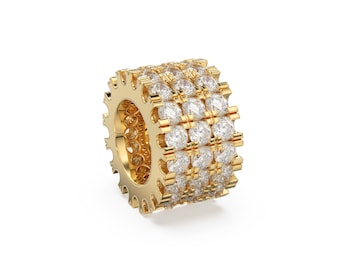 14k 18k Solid Yellow Gold 6mm 3 Row Diamond Eternity Rondelle Wheel Bead