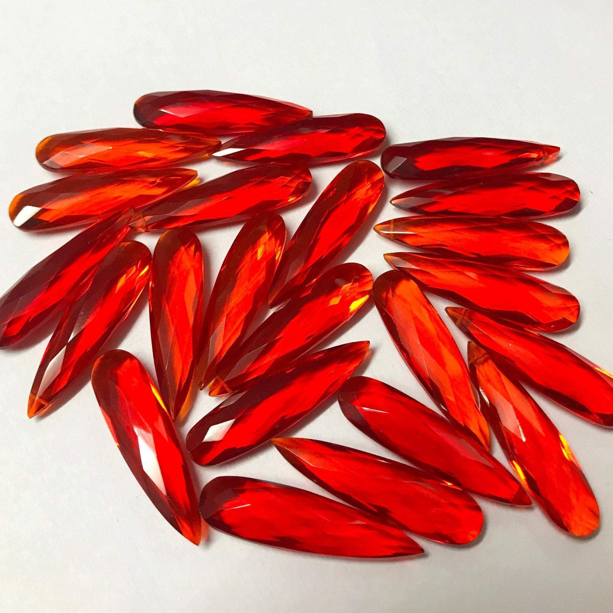 Fire Mexican Opal Quartz Pear Long Drops Briolette Loose Beads 30x8mm